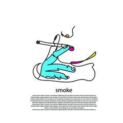 continuous line of smokers. smoking person face line art
