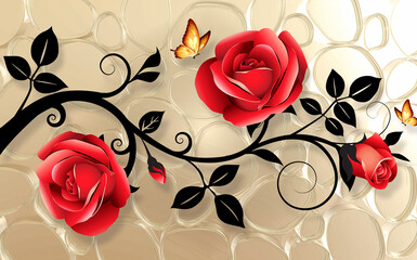 3D rose flower beautiful design abstract background home interior wallpaper