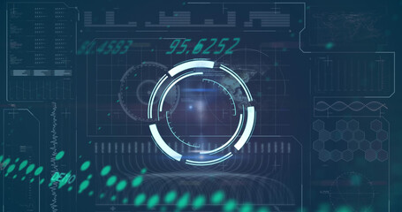 Image of scope scanning over data processing on black background