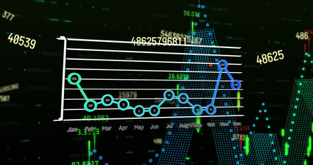 Image of financial data processing over dark background