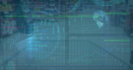 Image of data processing over shopping trolley
