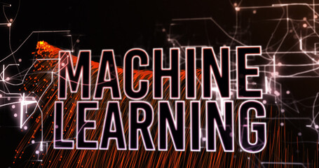 Image of machine learning text over spots on black background