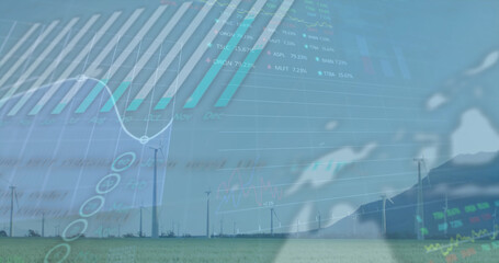 Obraz premium Image of data processing over wind turbines