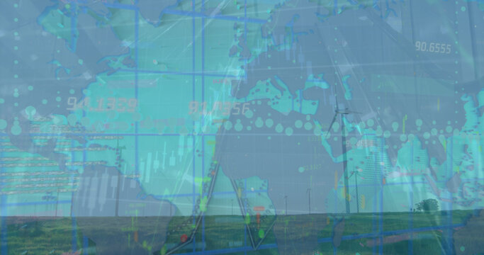 Image of data processing over wind turbines