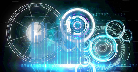 Image of processing circles and graph on navy background