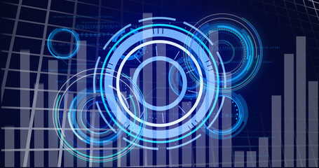 Image of processing circles and graph on navy background