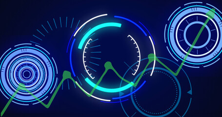 Image of processing circles and graph on navy background