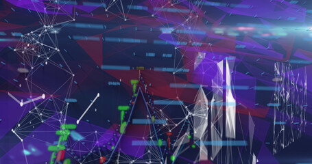 Image of connections, shapes and lights on navy background