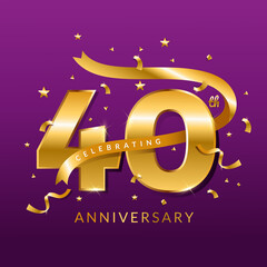 40th year anniversary vector banner template.birthday celebration banner with confetti.