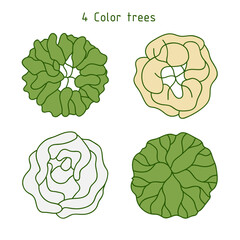Tree for architectural floor plans. Entourage design. Various trees, bushes, and shrubs, top view for the landscape design plan. Vector illustration.