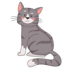 Cute Cat Grey Cartoon style Pet Isolated
