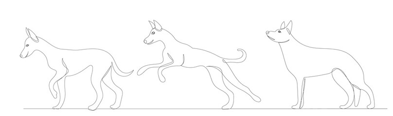 one continuous line drawing, dogs, vector