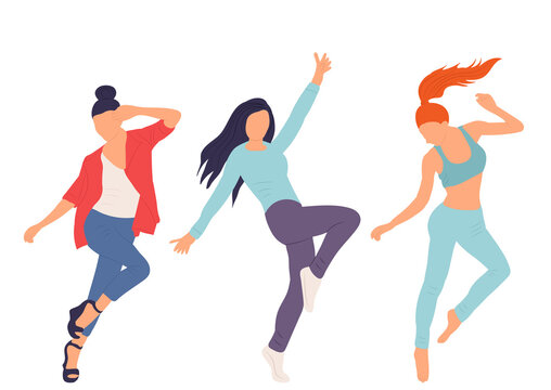 women dancing in flat style, isolated, vector
