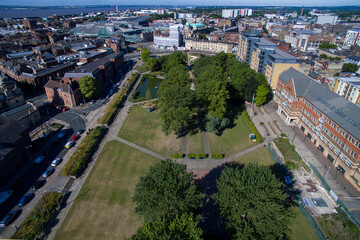 aerial view of Queens Gardens, Kinston upon Hull City park Leisure and events space 