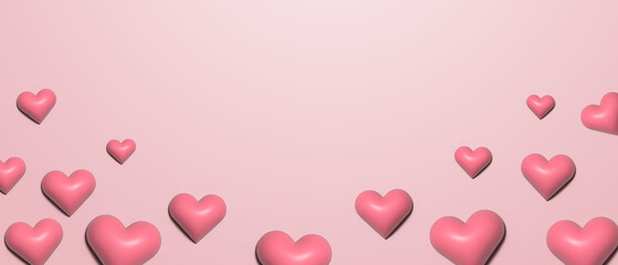 3d hearts flying on pink background. Symbol of love for Happy Women's, Mother's, Valentine's Day, birthday greeting card design