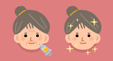 woman head with syringe injecting for anti aging treatment