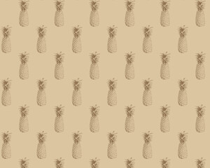 Tropical, exotic fruit. Seamless pattern. Brown pineapple on a ivory/ beige background. 