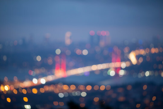 Istanbul Bosphorus Bridge blurred and bokeh city landscape