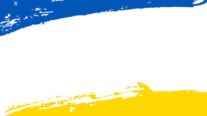 Ukrainian flag, blue yellow empty frame, isolated white background. Patriotic Ukraine design, copy space. Standwithukraine concept. Grunge brush stroke texture. Hand drawn border Vector illustration