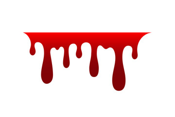 Blood drip cartoon. Halloween bloodstain isolated white background. Splatter stain. Horror drop flow. Red scare ink. Blot texture. Colorful splash. Stream bleeding. Flowing liquid Vector illustration