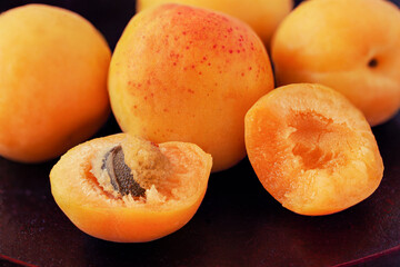 Naklejka na ściany i meble Ripe apricots fruitclose up, vegetarian organic food