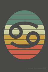 Cancer Astrological sign one oval with retro gaming colored background. Vector Illustration