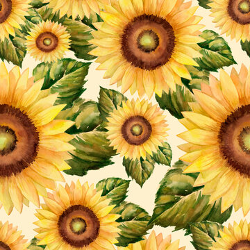 Seamless sunflowers pattern on vintage style collage with old paper textures