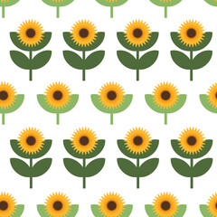 Simple sunflower seamless vector pattern on white background