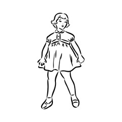 Black and white retro fashion model in sketch style. Hand drawn vector illustration