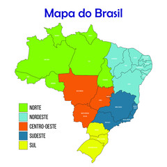 map of Brazil divided by regions, with state names
