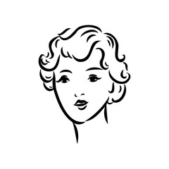 Black and white retro fashion model in sketch style. Hand drawn vector illustration