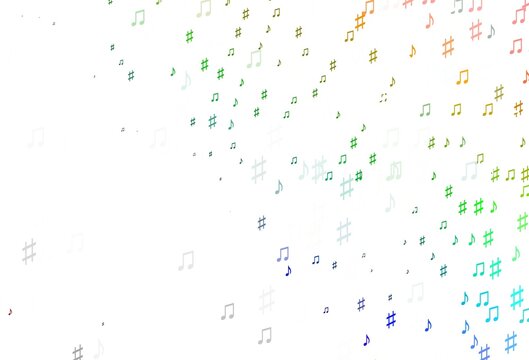Light Multicolor, Rainbow vector background with music symbols.