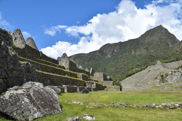 Machu Picchu and the mountains of the Sacred Urubamba Valley in Peru