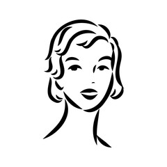 Black and white retro fashion model in sketch style. Hand drawn vector illustration