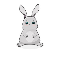 Cute rabbit with white background, children's vector illustration