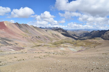 Rainbow Mountain Vinicunca (Montana de siete colores) and the valleys and landscapes around it in Peru