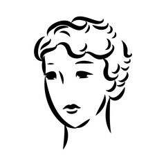 Black and white retro fashion model in sketch style. Hand drawn vector illustration