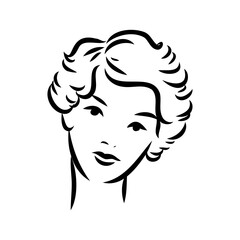 Black and white retro fashion model in sketch style. Hand drawn vector illustration