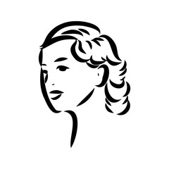 Black and white retro fashion model in sketch style. Hand drawn vector illustration