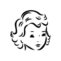 Black and white retro fashion model in sketch style. Hand drawn vector illustration