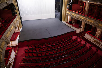 Interior of old National Theatre in Belgrade, Serbia. Theatre was founded at 1869. Belgrade, Serbia 28.02.2022