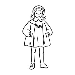 Black and white retro fashion model in sketch style. Hand drawn vector illustration