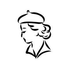 Black and white retro fashion model in sketch style. Hand drawn vector illustration