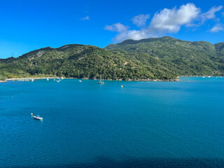 Obraz premium An aerial view of Labadee a Royal Caribbean Cruise Lines private beach area in Haiti.