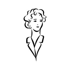 Black and white retro fashion model in sketch style. Hand drawn vector illustration