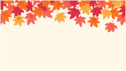 秋、もみじ彩るフレーム-手描き