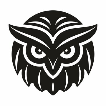Illustration of an owl head symbol logo as a tattoo in a graphic simple design