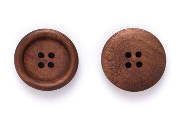 Button isolated on white  background. Wood buttons closeup - 515925023