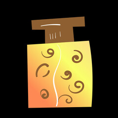 Perfume doodle illustration. Colourful cosmetic vector icon on black background.