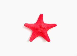 Fototapeta na wymiar Dried red starfish isolated on white background. Top view